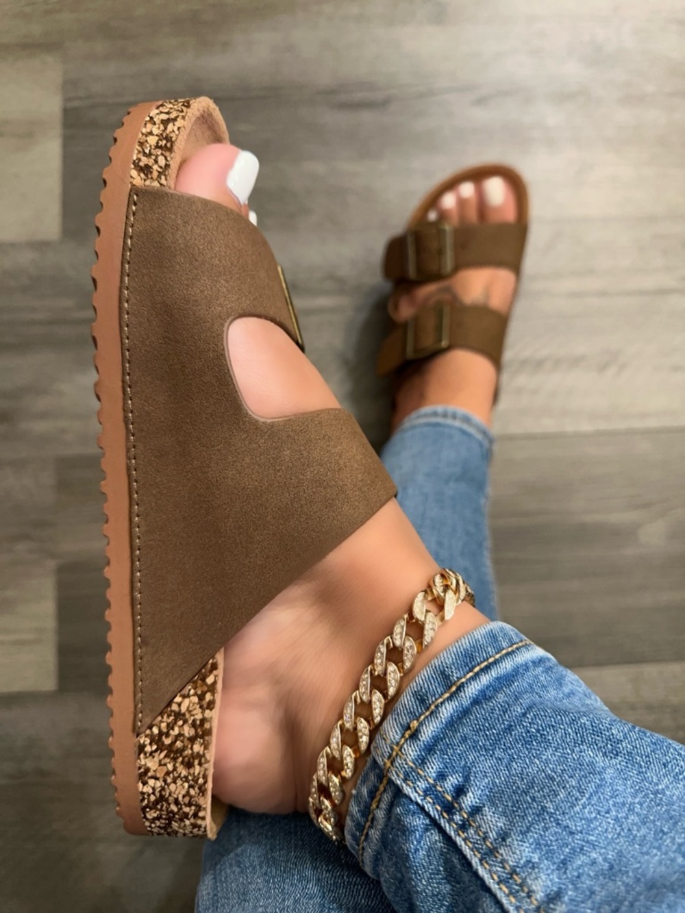 🤎 Brown Double Buckle Cork Platform Sandals | Boho Casual Slides